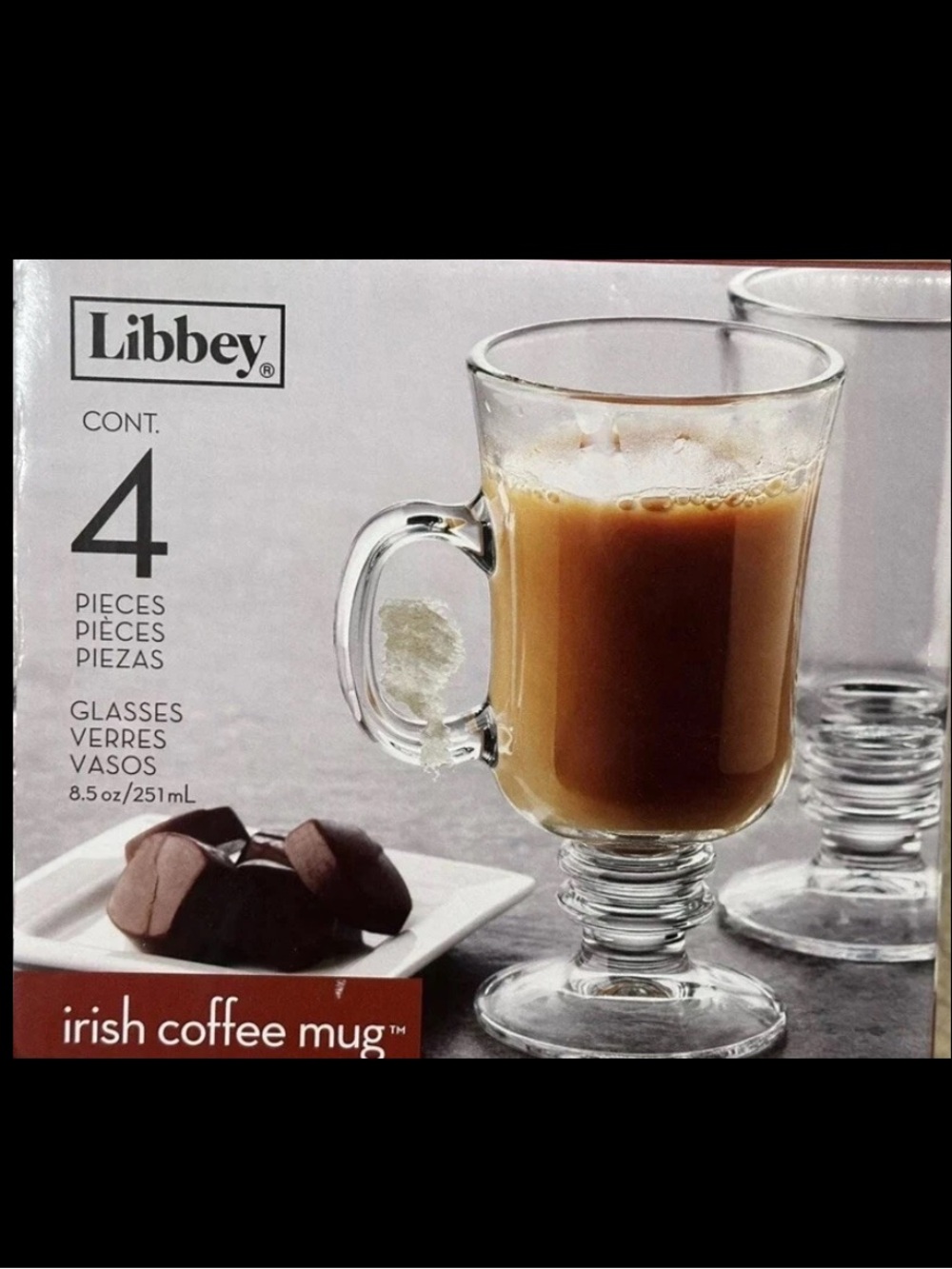 Irish Coffee Mug Libbey 8.5 oz -Clear Glass- 4 Piece Set *GIFT* NEW IN BOX